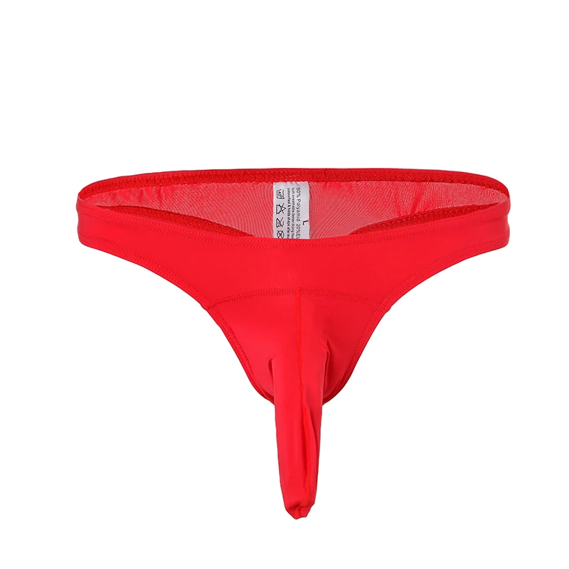 Мужские трусы стринги из бамбуковой ткани синие Однотонные танга с большим