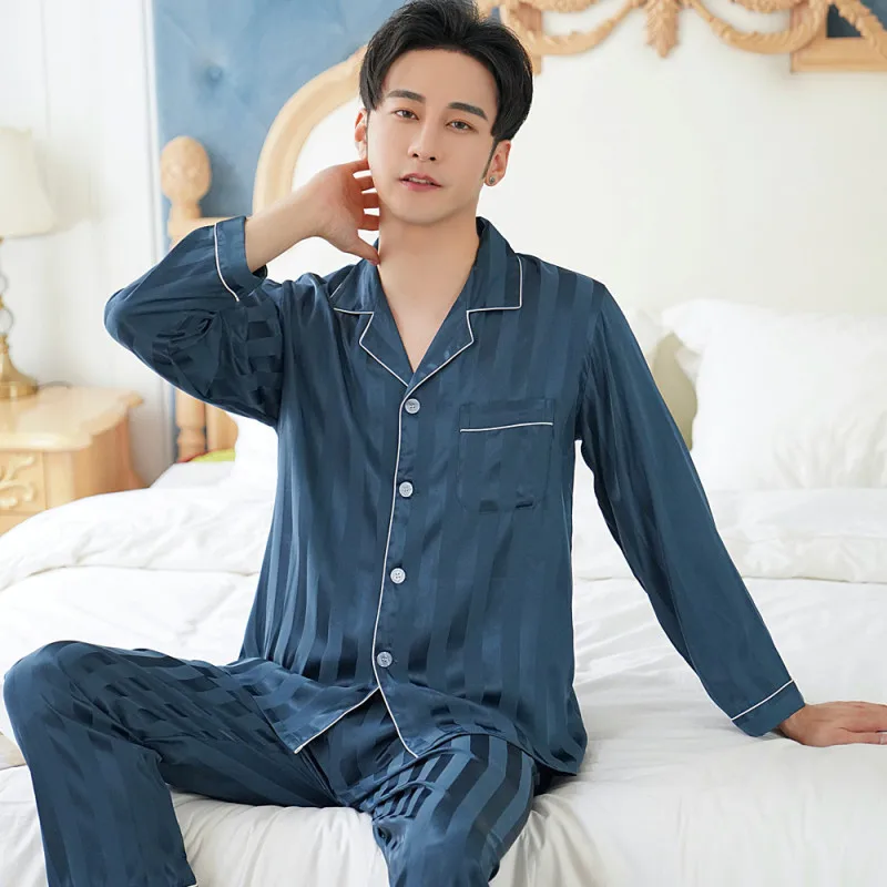 Summer Mens Stain Silk Pajama Set Pajamas Men Sleepwear Modern Style Silk Nightgown Home Male Satin Soft Cozy For Sleeping