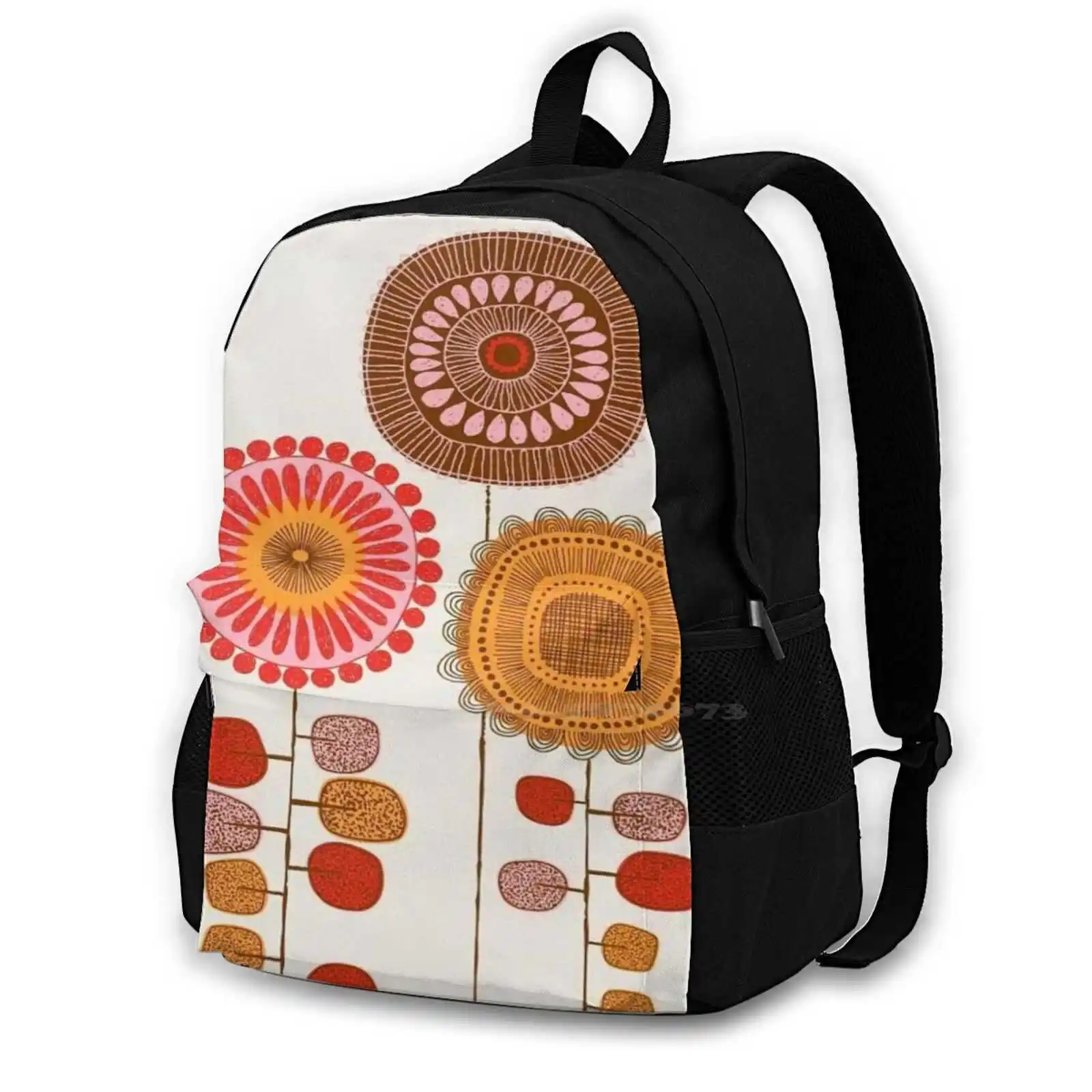 

Abstract Retro Design School Bags Travel Laptop Backpack Marimeko Ivory Hygge Danish Background 1970 1960S Texture Nordic