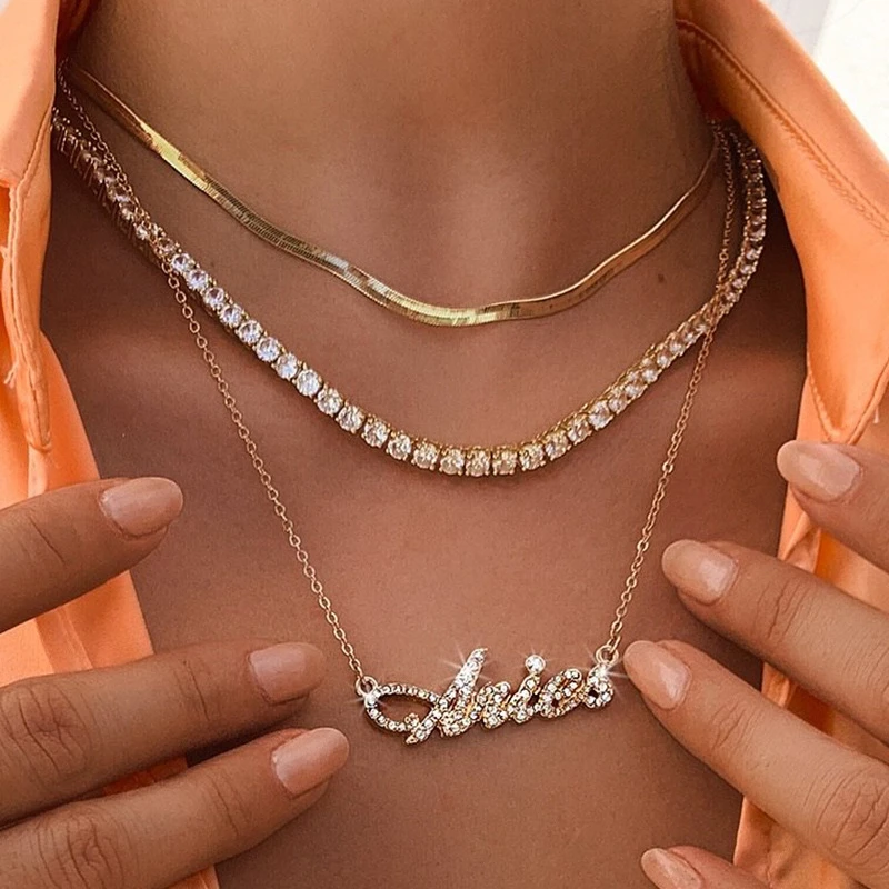 

Creative Simple Inlaid Zircon Twelve Constellation Name Pendant Necklace Trend Personality Multi-Layered Necklace Jewelry Female