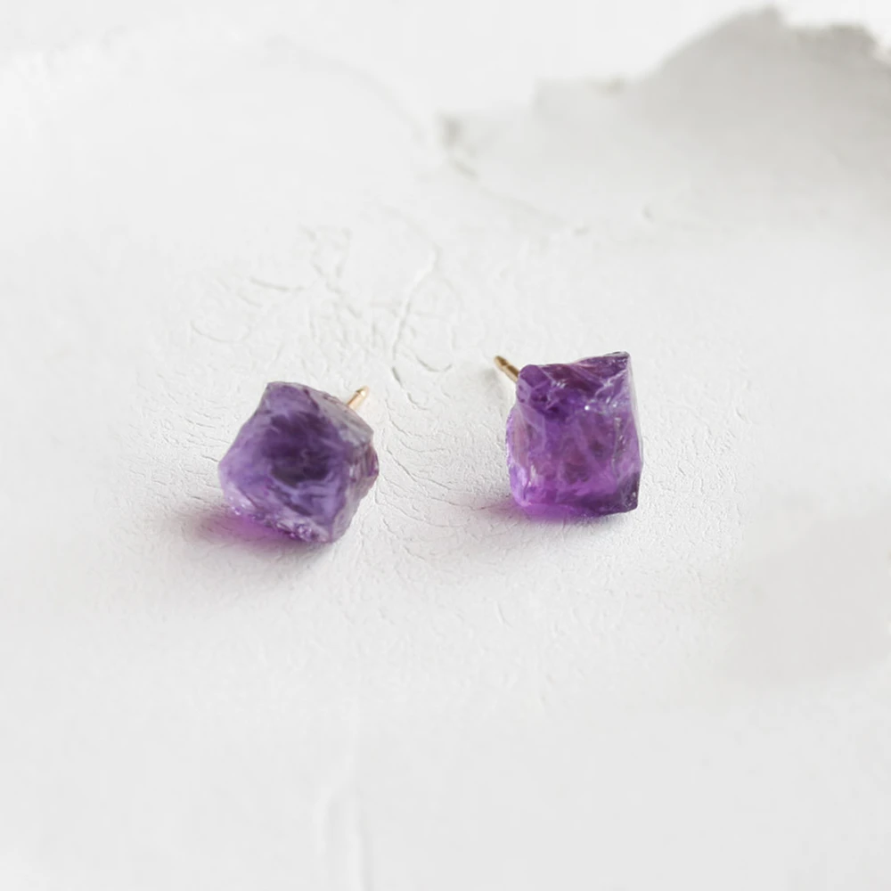 

Fashion Raw Purple Healing Crystal Womens Earrings Dainty Gold Studs Birthstone Simple Jewelry Anniversary Gifts