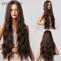 henry margu long brown water wave synthetic wigs natural wavy high temperature hair wigs for women afro daily party cosplay wigs