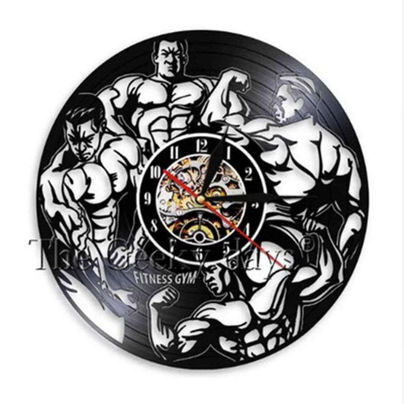 Vintage Vinyl Record Wall Clock Design No Pain Gain Gym Bodybuilding Fitness Sport Clocks Watch Bodybuilder Gift | Дом и сад
