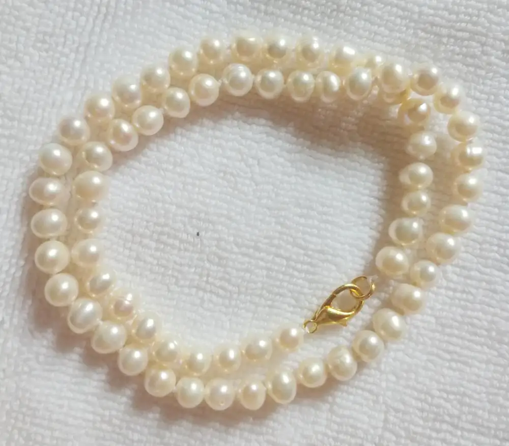 Collar de perlas blancas brillantes de 6mm para mujer, joyería de perlas naturales de agua dulce con cierre dorado de 35cm, 43cm, 14 y 17''