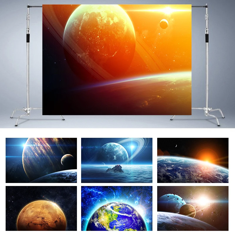 

Blue Earth Sunlight Universe Space Starry Party Decoration Photophone Backdrop Photo Studio Props Photography Background Vinyl
