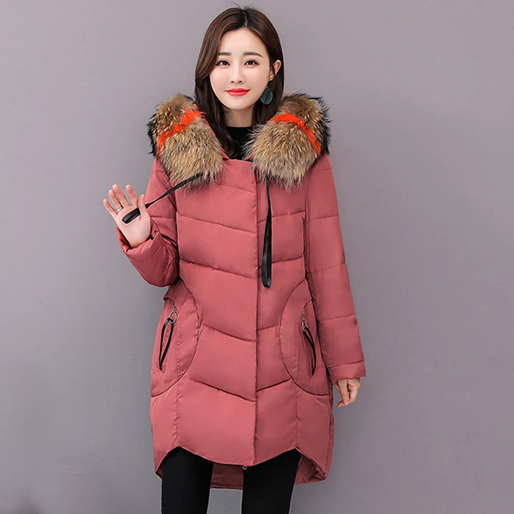 Женская зимняя куртка с капюшоном и мехом длинная свободная парка большим
