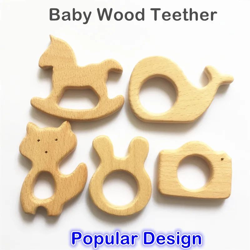 Chenkai-mordedor de caballo de madera de 10 piezas, juguete de dentici&oacute;n de beb&eacute; natural, sonajero, bricolaje, regalo de dentici&oacute;n de madera ecol&oacute;gico org&aacute;nico-0