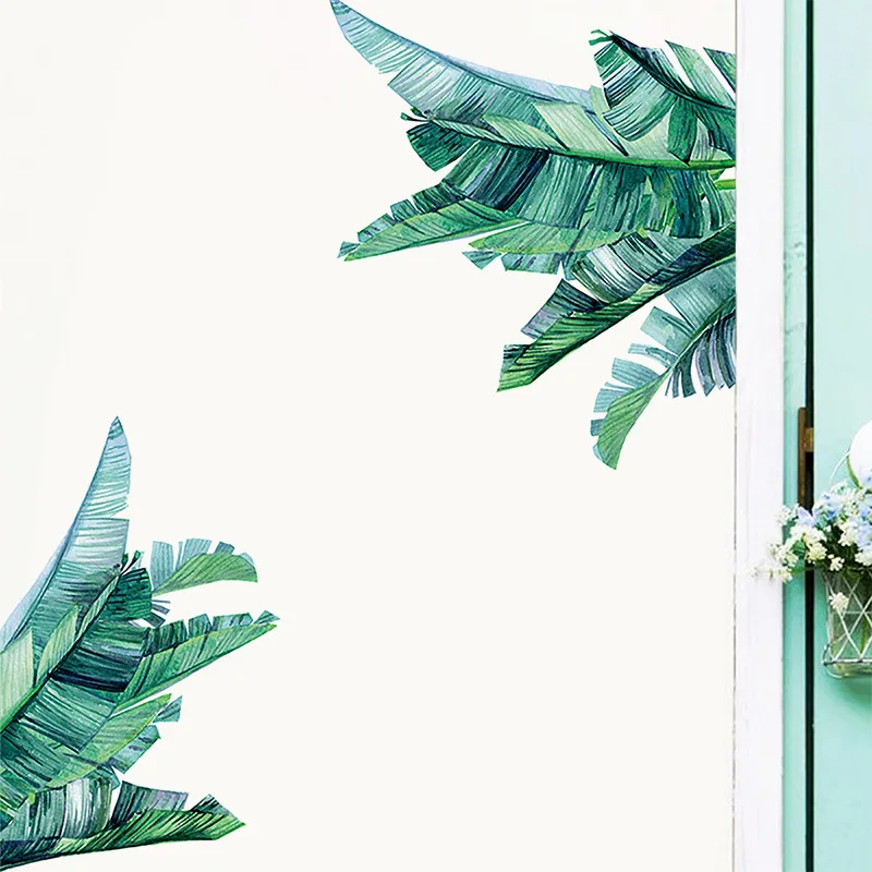 Tropical Green Banana Leaf Wall Stickers for Bedroom Living room Door Decor Removable PVC Vinyl Decals Home Decoration | Дом и сад