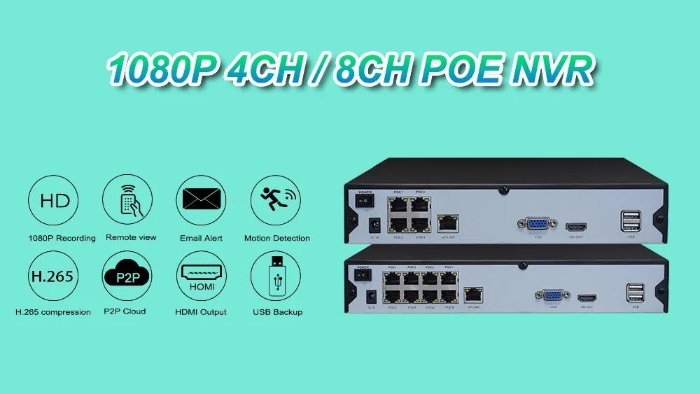 Хранитель H.265 4CH/8CH POE NVR для HD 1080P 2MP POE IP аудио камера PoE NVR 48 В 802.3af P2P ONVIF сетевой видеорегистратор