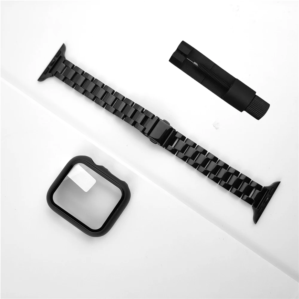 

Ремешок и чехол для apple watch 7 45 мм 41 мм, тонкий браслет из нержавеющей стали для iwatch se 6 5 4 3 44 мм 40 мм 42 мм 38 мм, 2 шт.