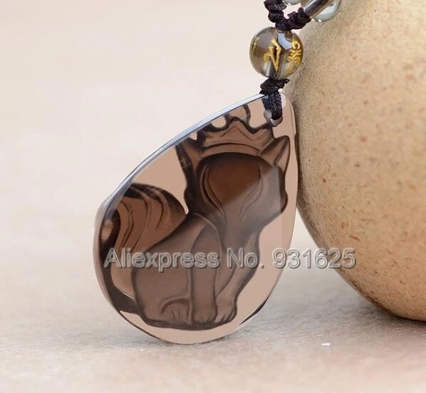 Красивый натуральный черный ледяной прозрачный обсидиан резной кулон на удачу с