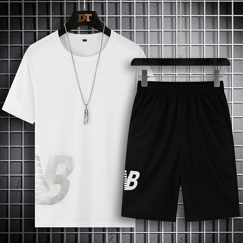 2021 Summer Fashion Leisure brand Men's Set Tracksuit Sportswear Track Suits Male Sweatsuit Short Sleeves T shirt 2 piece set 5x | Мужская