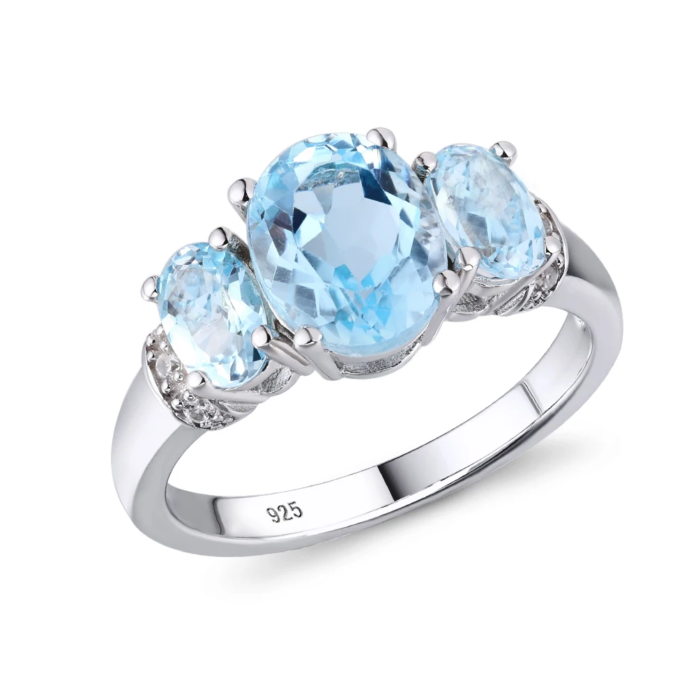 

GZ ZONGFA Hot Sale fashion women Ring Natural Sky Blue Topaz Gemstone jewellery 925 Sterling Silver Engagement Ring for Women