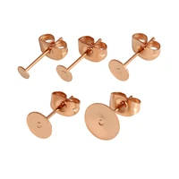 50pcs unusual earring stud base rose gold steel color earring blank post pins with earring plug back for women diy jewelry