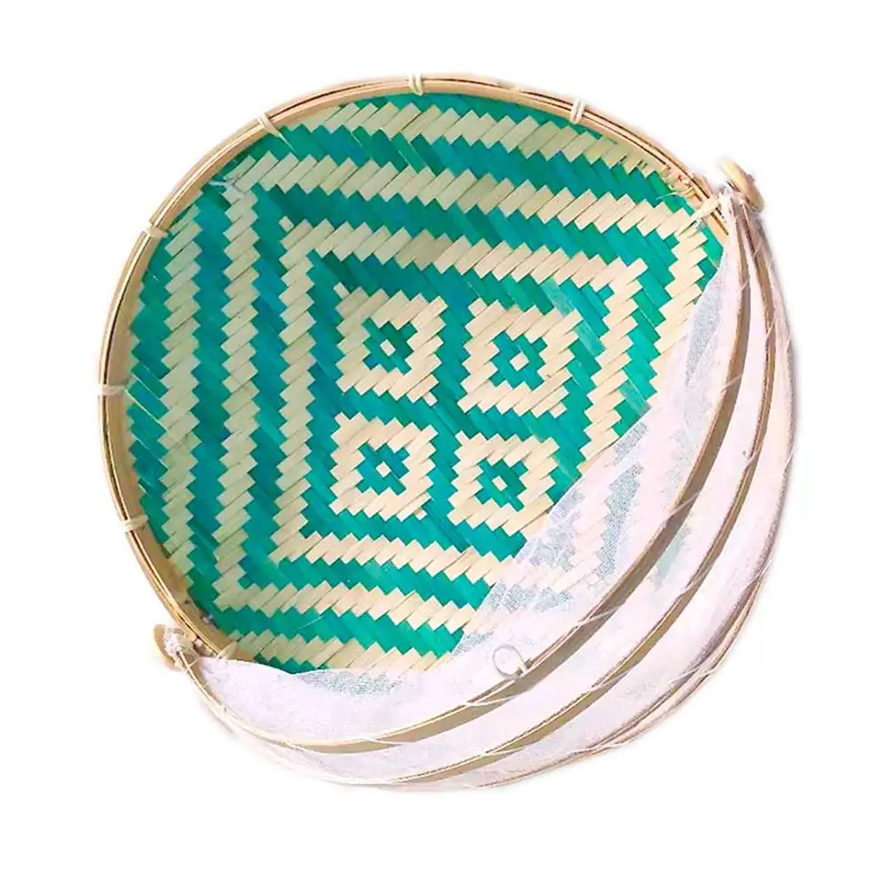 

Bamboo Woven Basket Tray Fruit Vegetable Bread Storage Basket Hand-Woven Food Serving Tent Basket Outdoor Picnic Mesh Net Cover