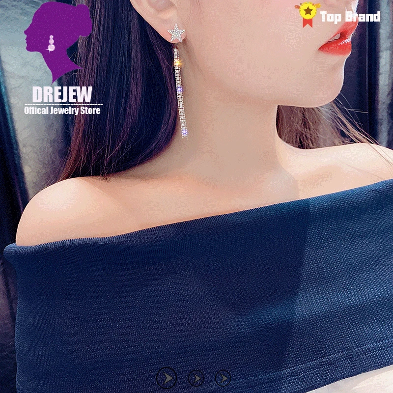 DREJEW корейские золотые серебряные Звездные стразы серьги капли роскошные длинные