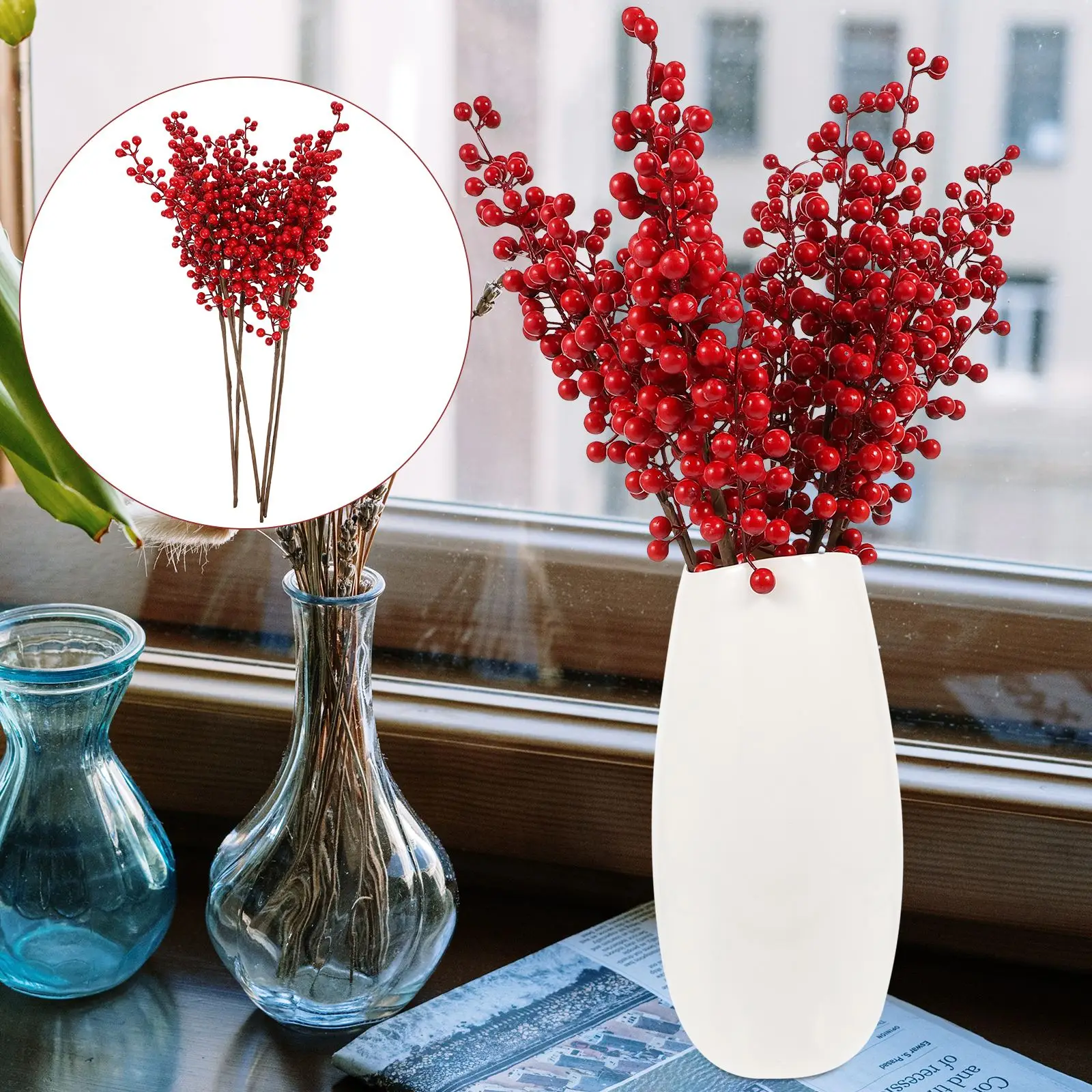 5pcs Exquisite Simulation Berry Plastic Fake Branch Xmas Tree Decoration Supplies Gift Decor | Дом и сад