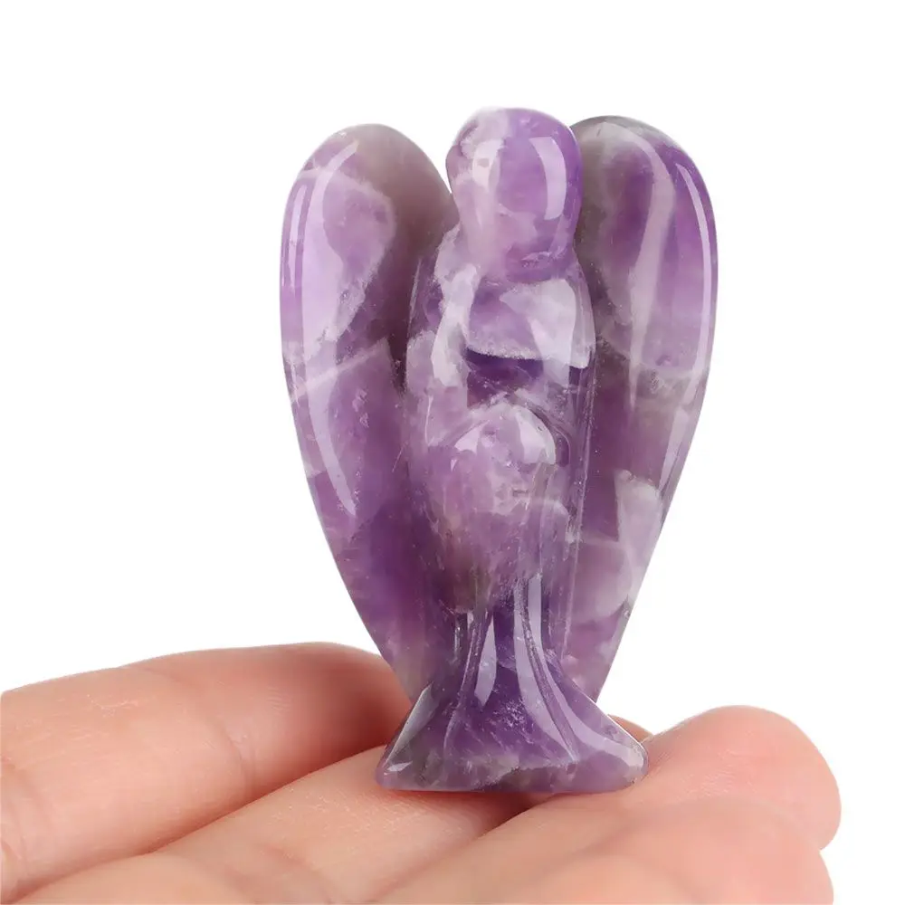 

Natural Crystal Guardian Angel Miniature Figurines Carved Craft Home Decor Amethyst Opal Lucky Reiki Chakra Healing Stone Statue