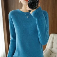 womens sweater solid color round neck pullover 2021 winter new casual trend inner knit bottoming shirt loose top