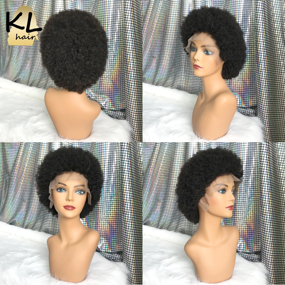 Афро кудрявые вьющиеся передние парики из человеческих волос со шнуровкой для