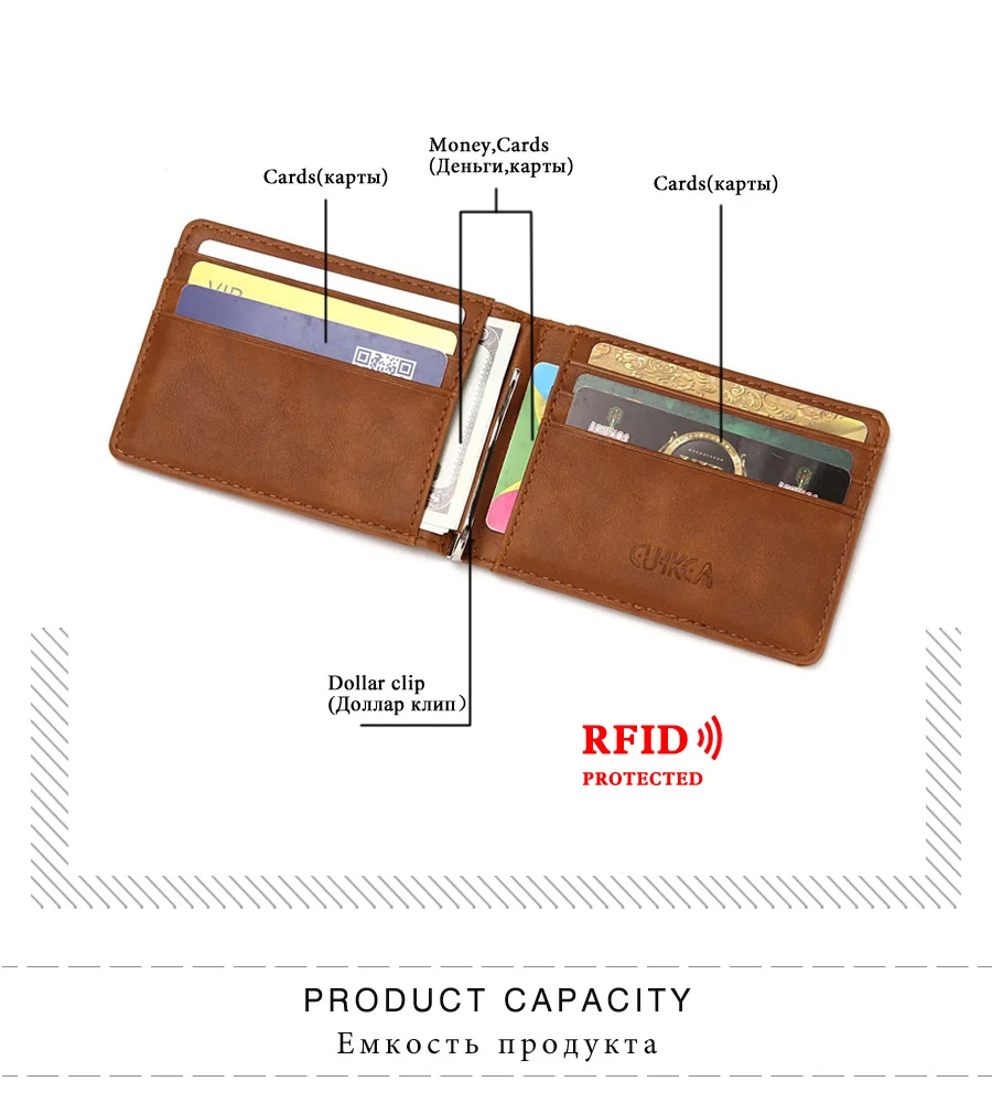 CUIKCA унисекс Rfid Бумажник кошелек для денег зажим для женщин мужчин металлический зажим тонкий кожаный кошелек Бизнес ID футляры для кредитных карт дорожный кошелек