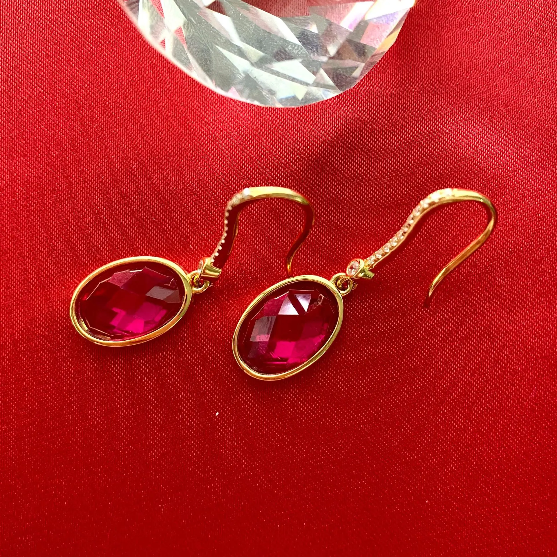 

Shipei Vintage 925Sterling Silver Oual Ruby Gemstone Wedding Fine Jewelry Engagement 18k Yellow Gold Drop Dangle Earrings