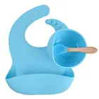 Комплект из 3 предметов, детское питание плиты детская посуда Водонепроницаемый нагрудники всасывания с суповую тарелку, производство и ложка из мягкого силикона, ложка, аксессуары для новорожденных