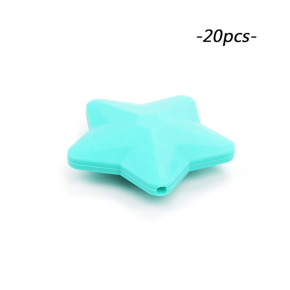 turquoise LOFCA 20 шт Силиконовые Прорезыватели для зубов, Детские Прорезыватели со звездами, Пищевая силиконовая соска-подвеска, BPA бесплатно, DIY бусины для изготовления ювелирных изделий - Цвет: turquoise