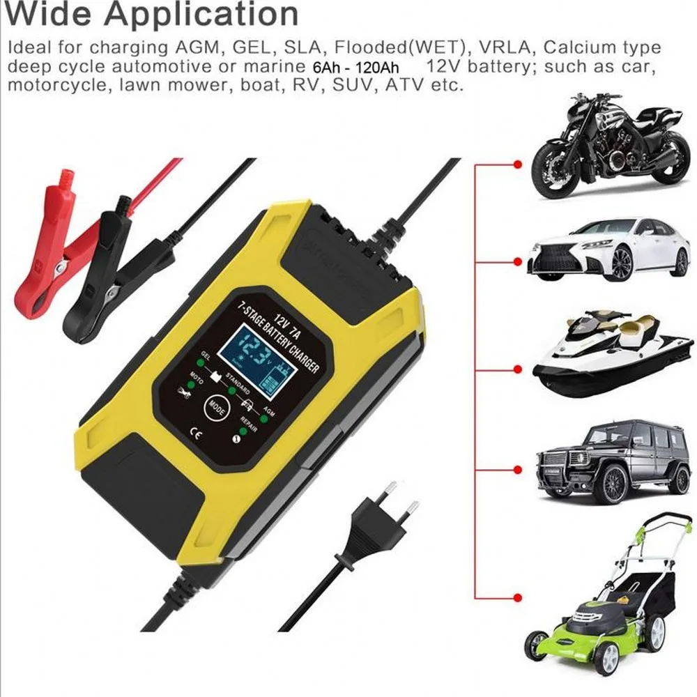FOXSUR 12V 7A 7 ступенчатая импульсный Батарея заряда многократного цикла глубокого