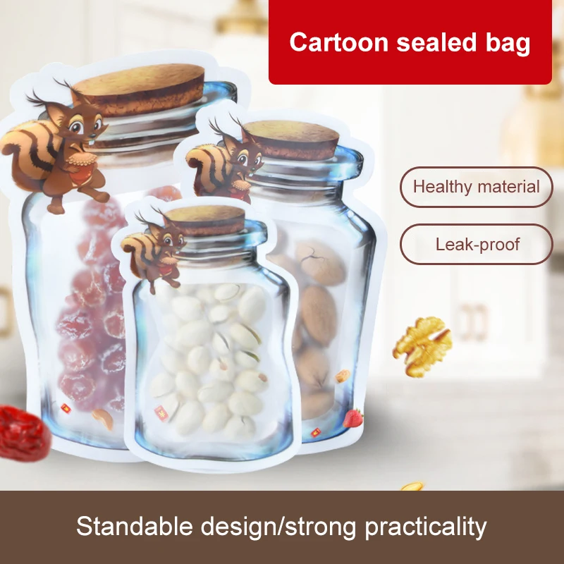 

5Pcs Reusable Mason Jar Bottles Sealing Bags Food Snack Sealed Storage Bag PVC Kitchen Organizer Zip Lock Bags