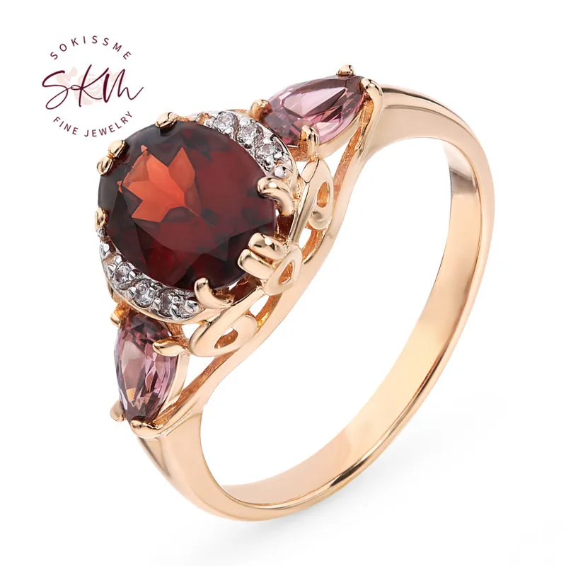 

SKM 14k розовое золото кольца гранат кольца Роскошные Дизайнерские обручальные свадебные кольца дизайнерское обещание подарок невесты для же...