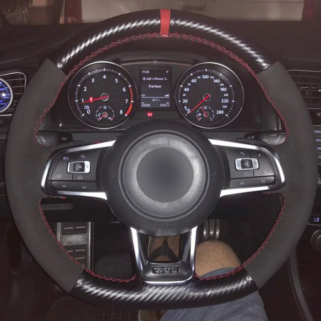 CARDAK углеродное волокно черная замша чехол рулевого колеса автомобиля для Volkswagen Golf 7 GTI Golf R MK7 Polo Scirocco - Название цвета: Style-08