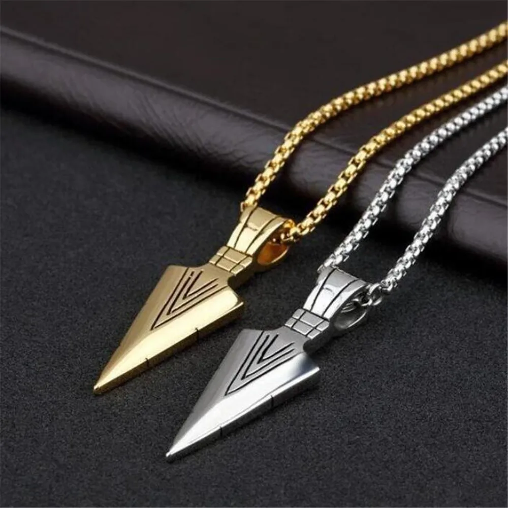 

New retro personality stainless steel geometric arrow men's necklace short keel chain men's pendant retro jewelry wholesale