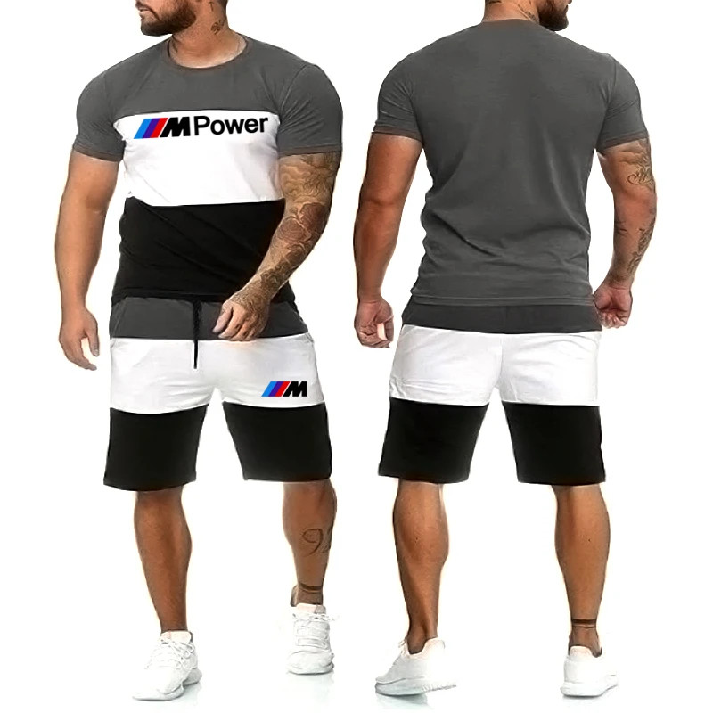 

2021 Summer New Men's 3D Short Sleeve Suit Fashion Sportswear Baseball Shirt Workout Clothes T-shirt Shorts Two-piece Set