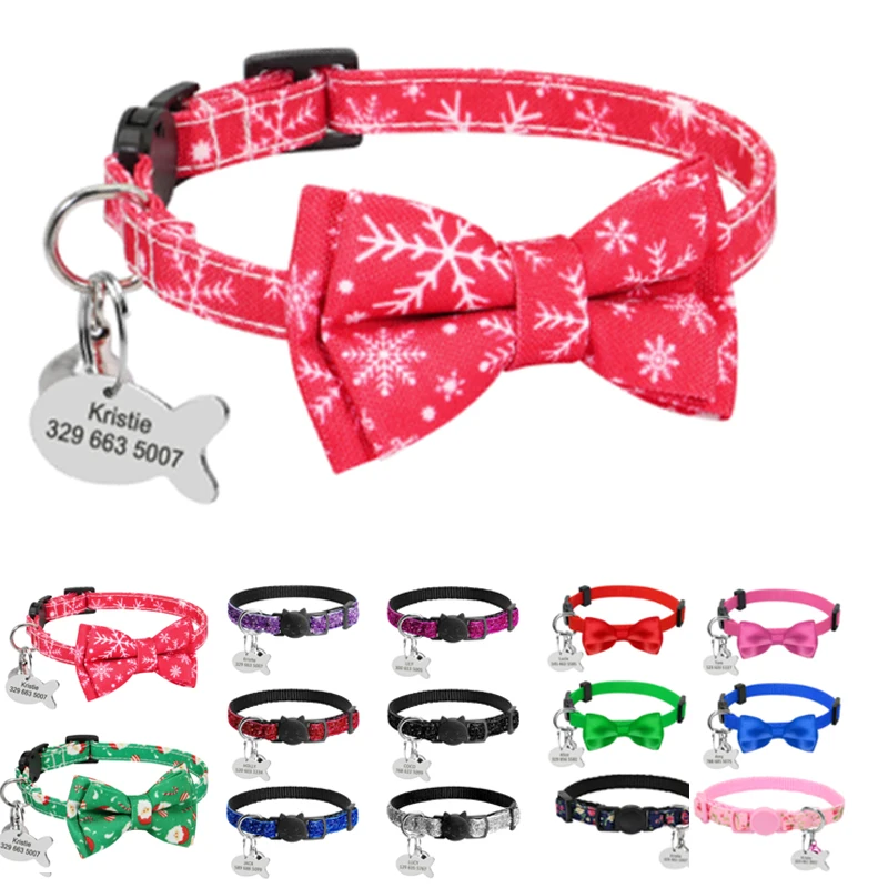

Quick Release Cat Collar Personalized Cat ID Collars with Bell ID Tag Custom Pet Accessories Necklace Adjustable For Cats Kitten