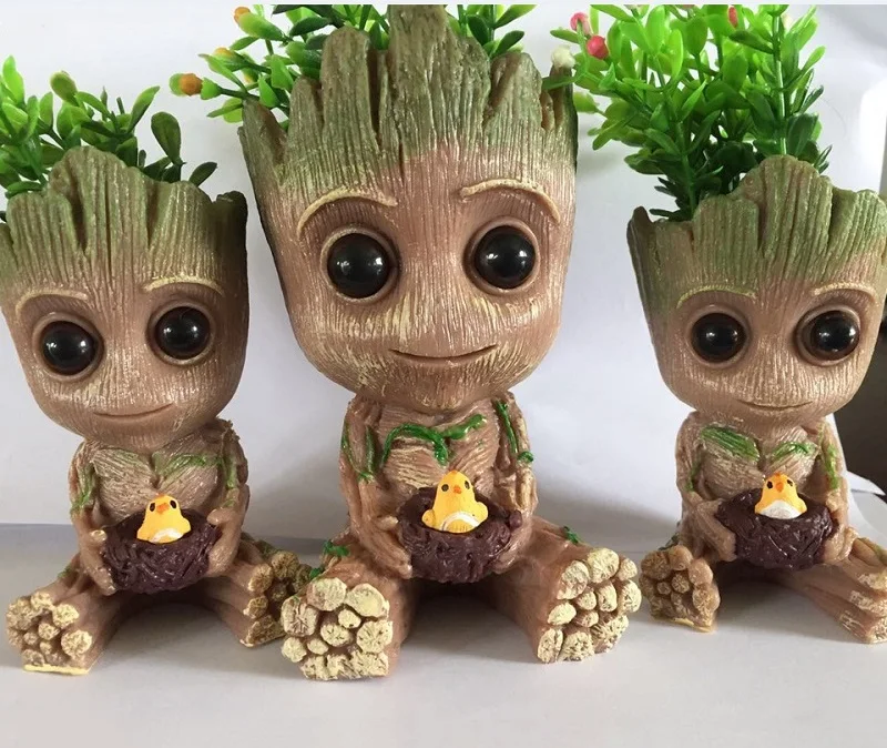 Strongwell Flowerpot Baby Groot Pen Pot Holder Plants Flower Pot Cute Action Figures Toys for Kids Gift Desktop Decoration