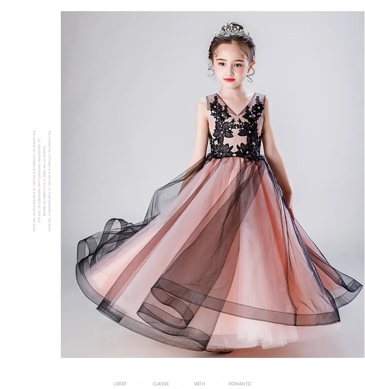 Кружевное платье с цветами для девочек лето 2020 свадебное элегантное бальное