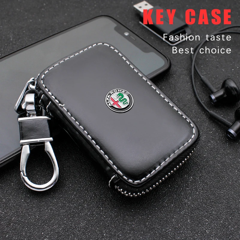 

Genuine Leather Car Key Cover Keychain Case for Alfa Romeo Spider Giulia Giulietta 147 159 4c Mito Stelvio GTV Auto Accessories