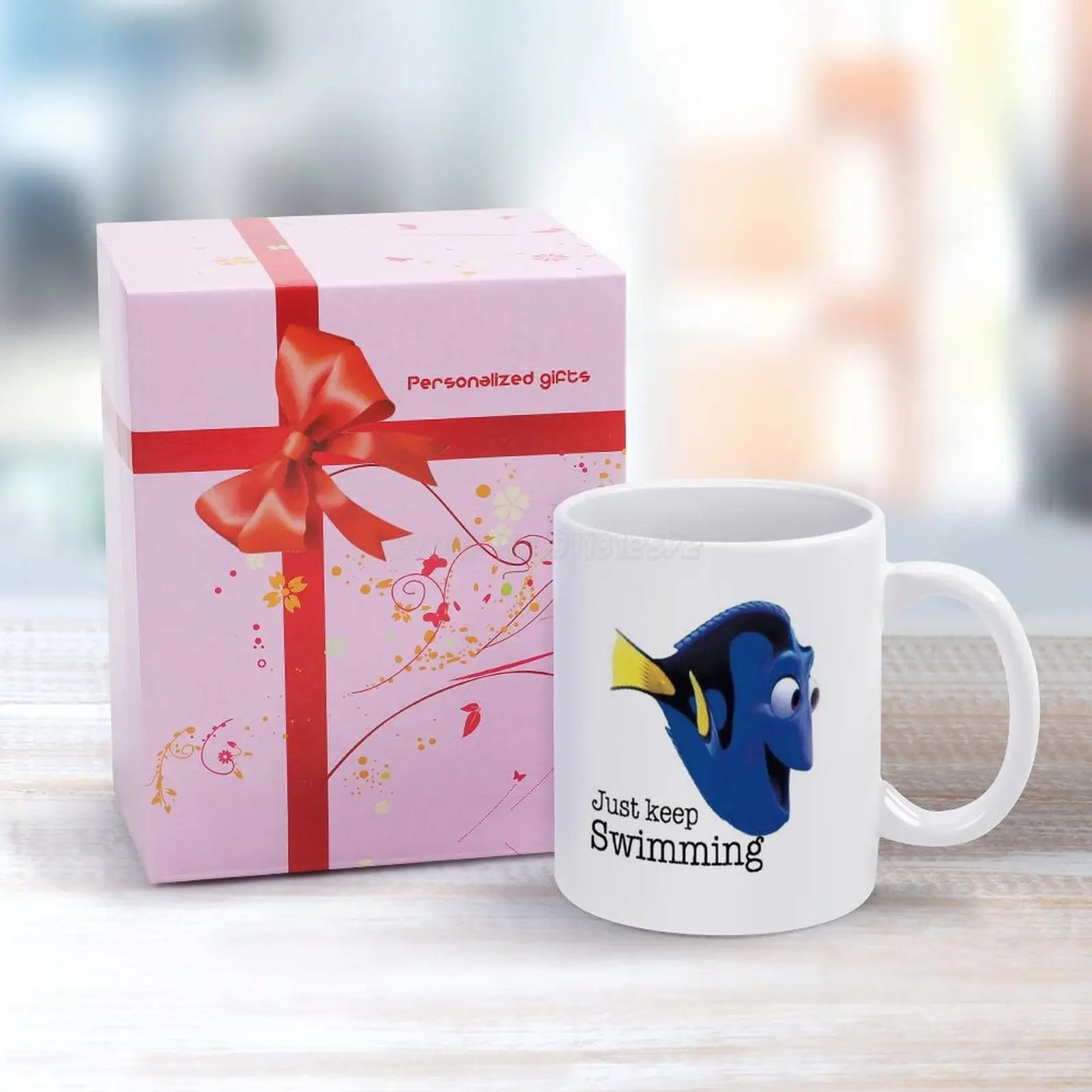 Просто продолжайте плавать-белая кружка Немо 11 унций забавная керамическая для