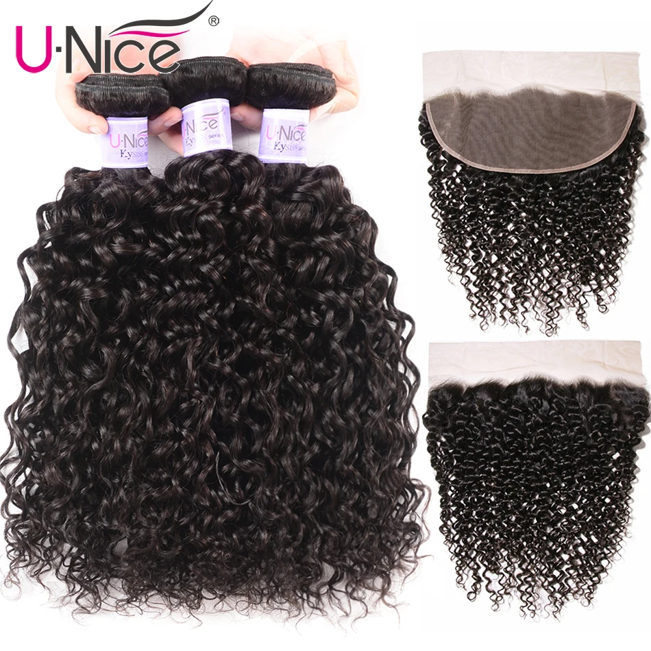 

Волосы UNice 8A серия Kysiss, малазийские волосы в пучках с кружевной передней частью, 4 шт., вьющиеся человеческие волосы для наращивания, естестве...
