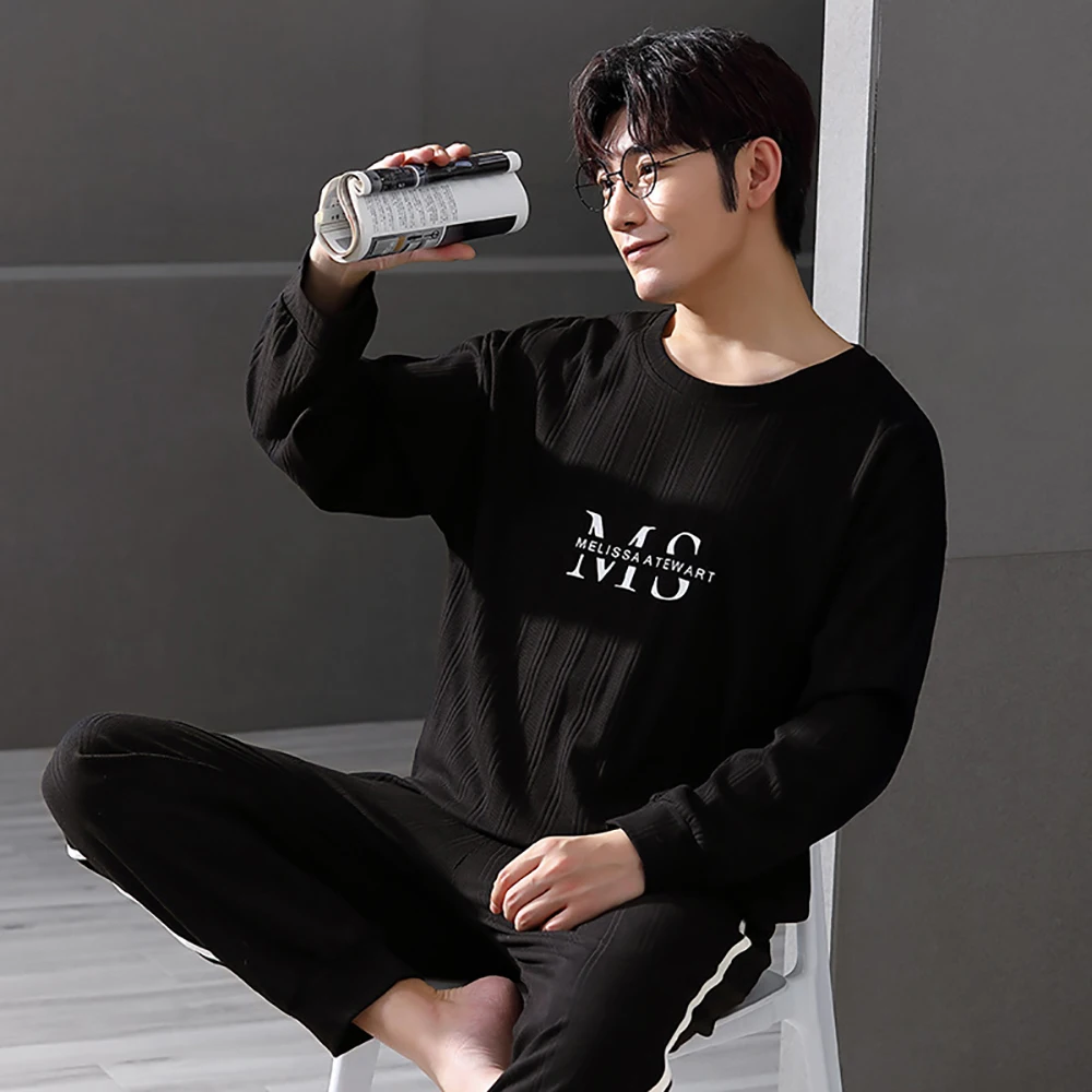 

Осенне-зимние мужские пижамные комплекты с длинным рукавом, повседневный полосатый комплект для отдыха, удобная мягкая Пижама, Пижама для м...