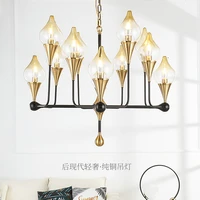 postmodern simple copper chandelier luxury living room bedroom study suspended luminaire modern restaurant hotel hanging lamps
