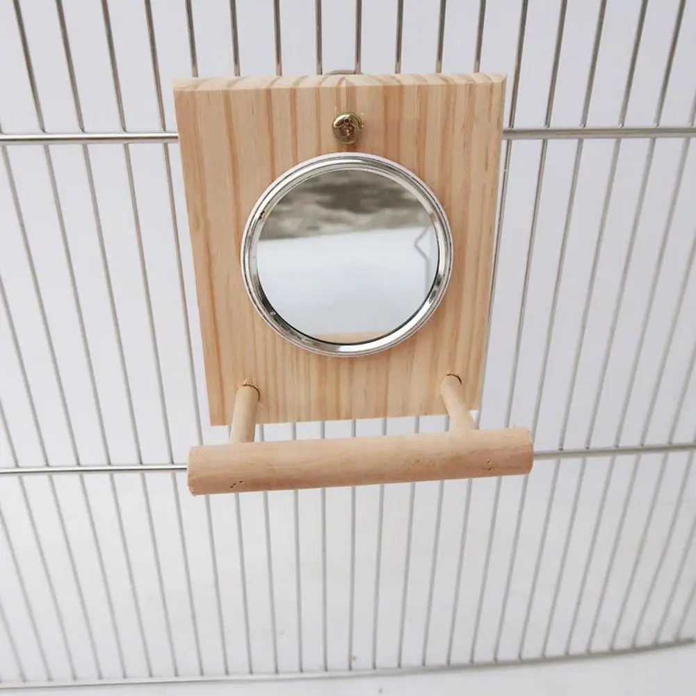 Игрушка для домашних животных подставка окуня с зеркалом деревянная попугая