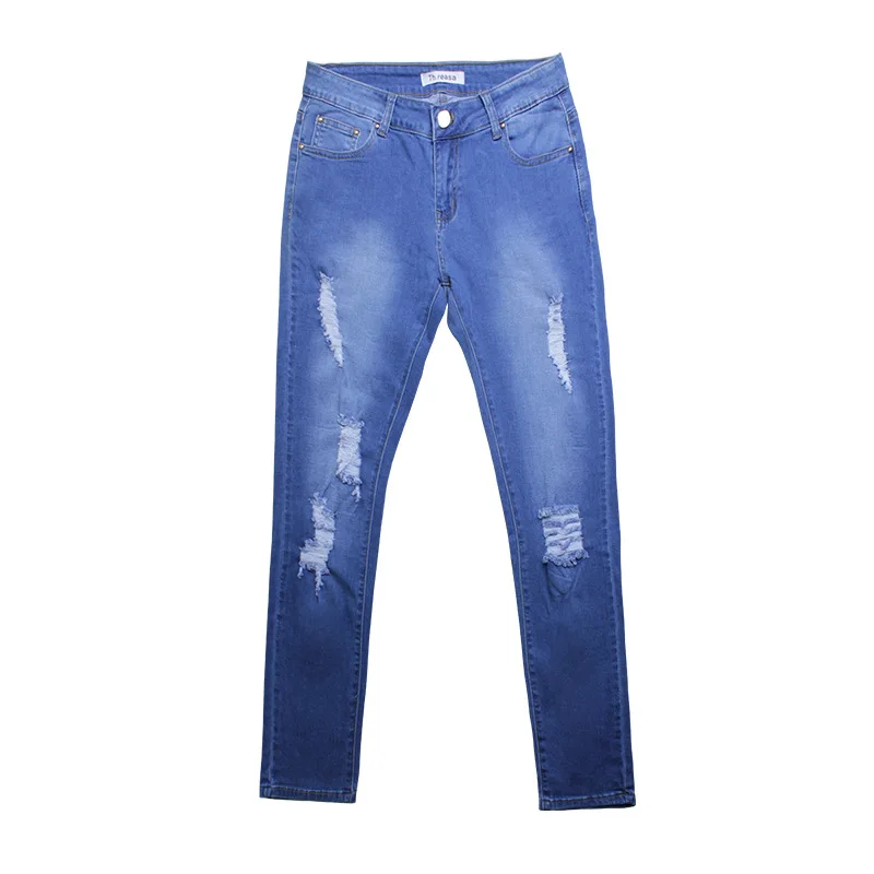 

sell Europe and America slim pencil pants stretch jeans women's small leg pants with holes show thin fashion, big size