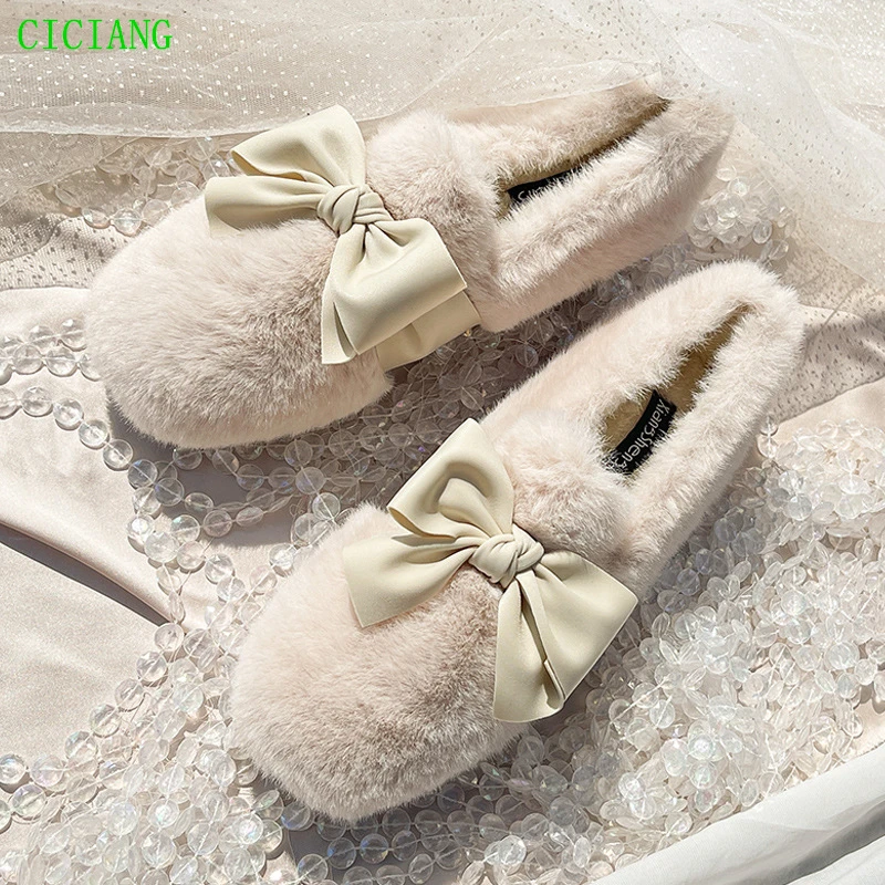 

CICIYANG Comfortable Indoor Fur Flat Shoes Women 2021 Winter New Ladies One Foot Pedal Furry Cotton Shoes Keep Warm