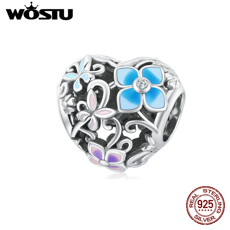

WOSTU 925 Sterling Silver Flower & Butterfly Heart Shape Charms Pendant Fit Bracelets Women Fashion Jewelry Making Gift DXC1836