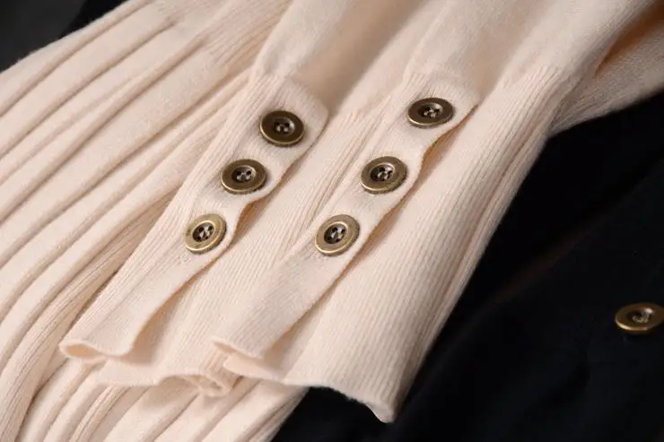 

sweater maxi autumn winter women sleeve female long wool knitted belt elegant a-line button turtleneck dress