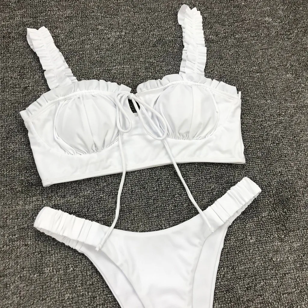 Однотонный купальник с оборками In X женское бикини бандо нижнее белье коротким