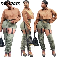 fagadoer fashion new woman cargo pants adjustable trousers green casual hollow out pants streetwear female 2021 autumn no belt