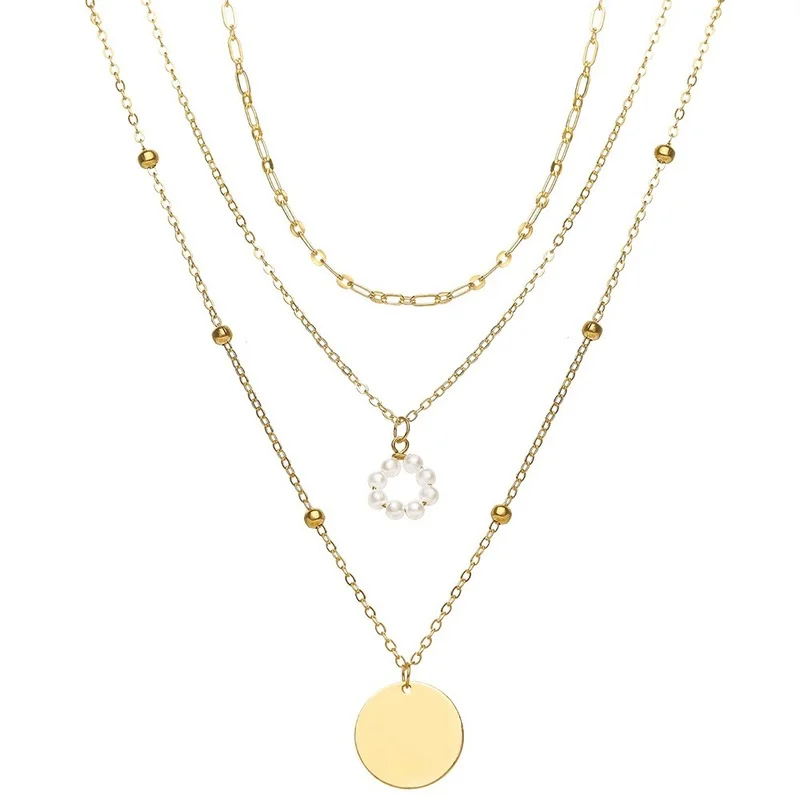 

European and American Personality Alloy Necklace Creative Retro Simple Star Disc Pendant Multi-layered Necklace